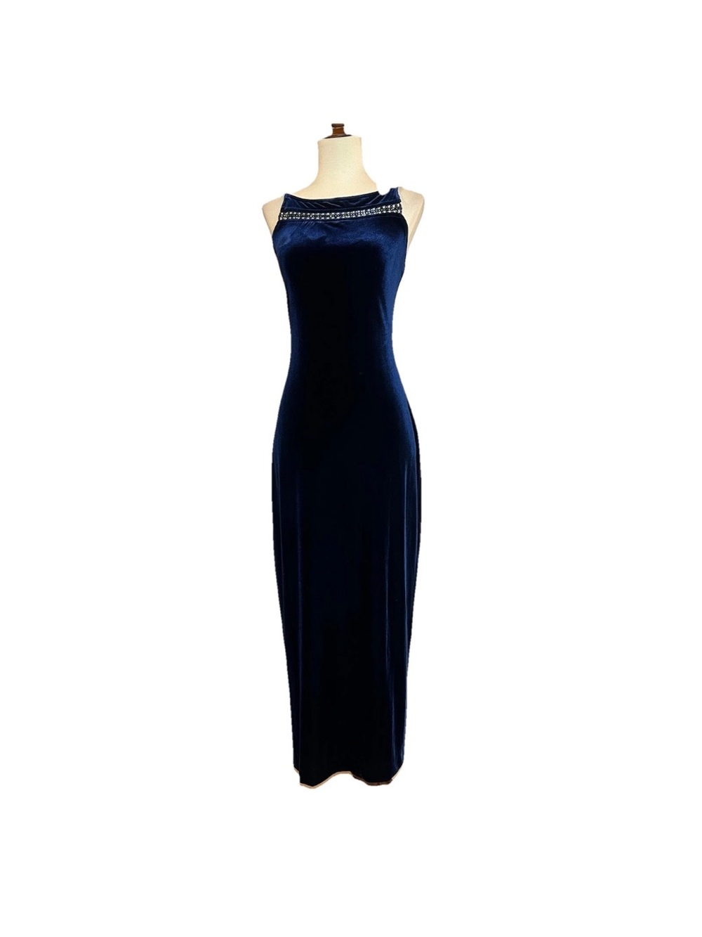 Vintage Y2K All That Jazz Size XS/S Velvet Formal Dress Navy Blue Beaded Accent - Picture 6 of 14